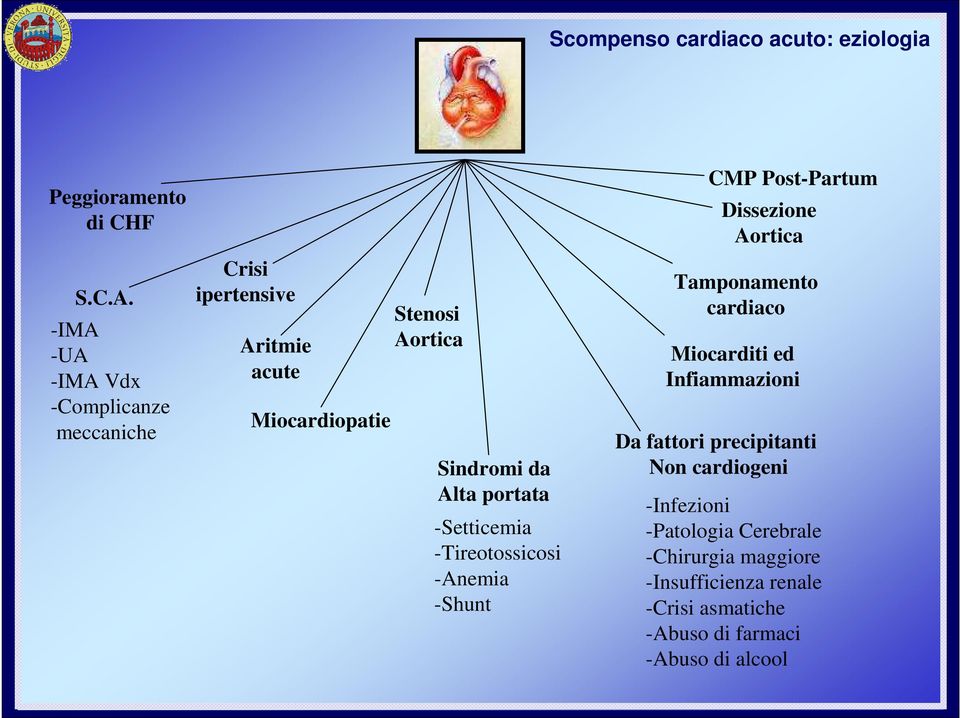 portata -Setticemia -Tireotossicosi -Anemia -Shunt CMP Post-Partum Dissezione Aortica Tamponamento cardiaco Miocarditi ed