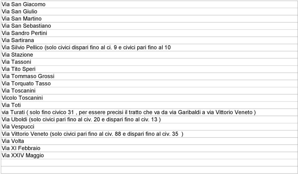 civico 31, per essere precisi il tratto che va da via Garibaldi a via Vittorio Veneto ) Uboldi (solo civici pari fino al civ.