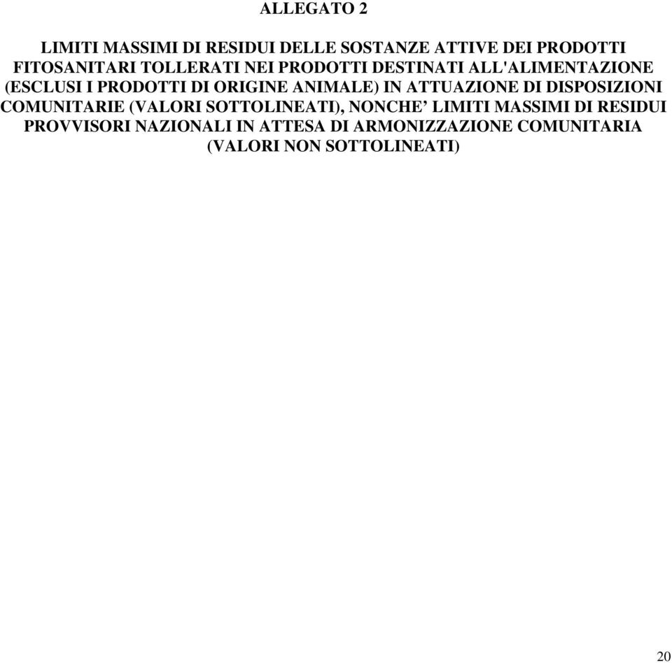 ANIMALE) IN ATTUAZIONE DI DISPOSIZIONI COMUNITARIE (VALORI SOTTOLINEATI), NONCHE LIMITI