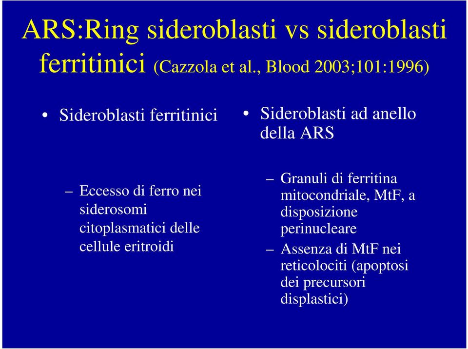 di ferro nei siderosomi citoplasmatici delle cellule eritroidi Granuli di ferritina