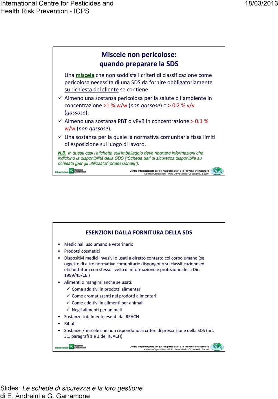 1 % w/w (non gassose); Una sostanza per la quale la normativa comunitaria fissa limiti di esposizione sul luogo di lavoro. N.B.