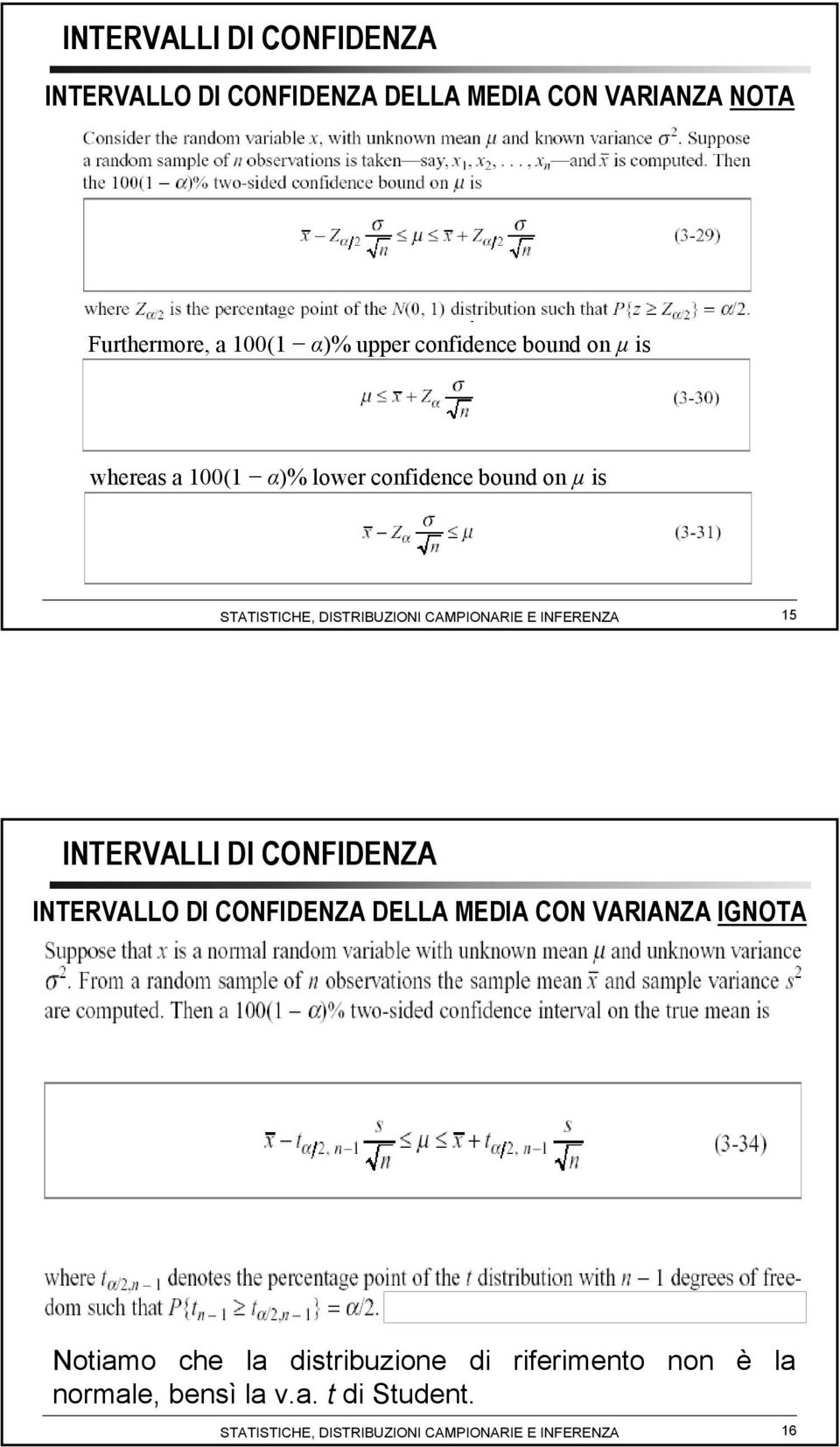 confidence bound on µ is 15 INTERVALLI DI CONFIDENZA INTERVALLO DI CONFIDENZA DELLA MEDIA