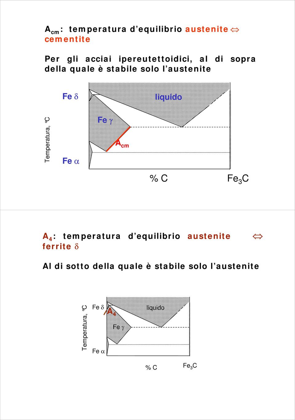 Temperatura, Fe Fe A cm % Fe 3 A 4 : temperatura d equilibrio austenite ferrite