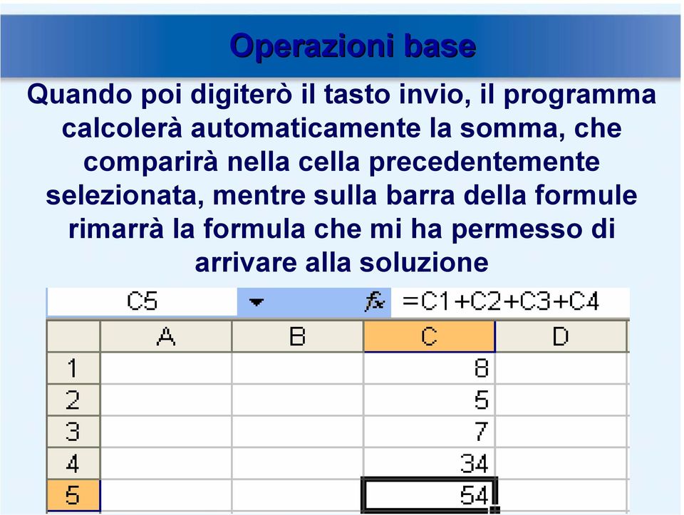 nella cella precedentemente selezionata, mentre sulla barra