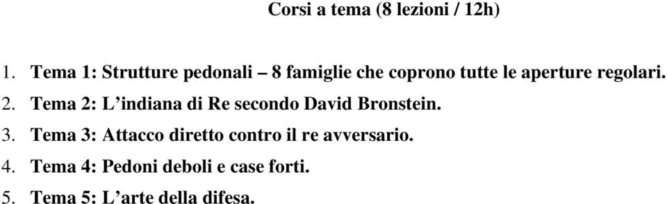 regolari. 2. Tema 2: L indiana di Re secondo David Bronstein. 3.