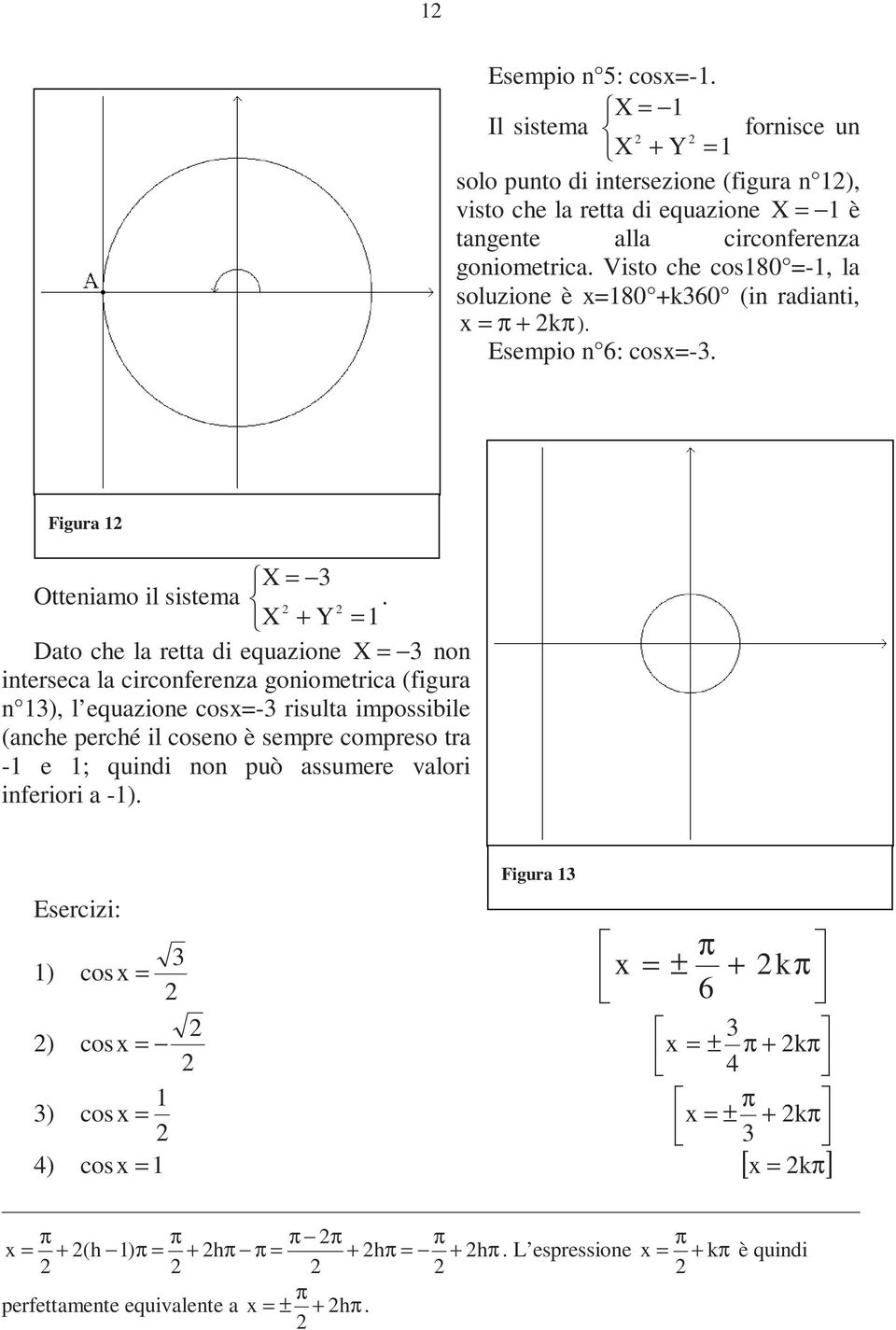circonferenza goniometrica (figura n ), l equazione cosx=- risulta impossibile (anche perché il coseno è sempre compreso tra - e ; quindi non può assumere valori inferiori a -)