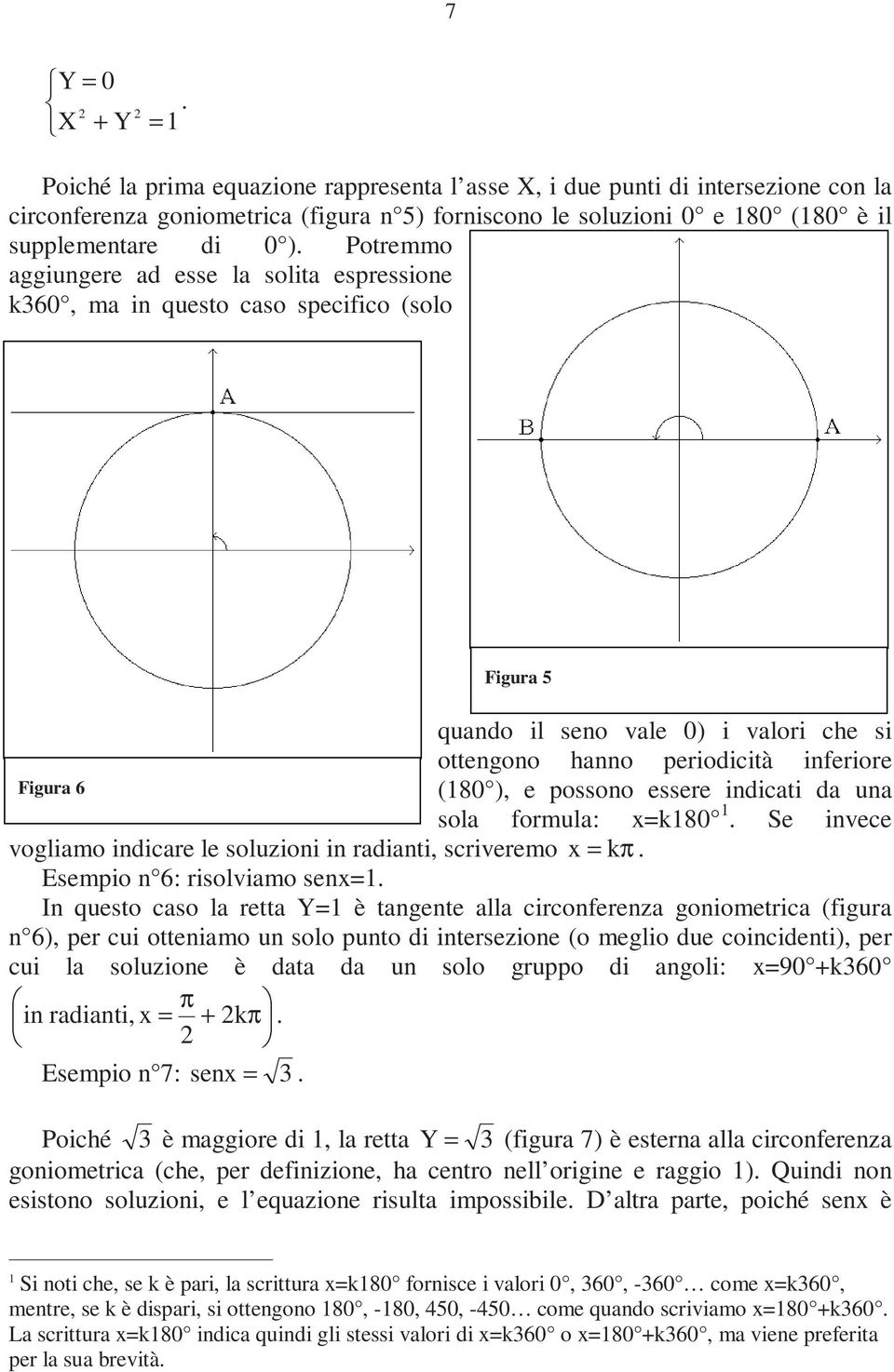 essere indicati da una sola formula: x=k80 Se invece vogliamo indicare le soluzioni in radianti, scriveremo x = k Esempio n 6: risolviamo senx= In questo caso la retta Y= è tangente alla