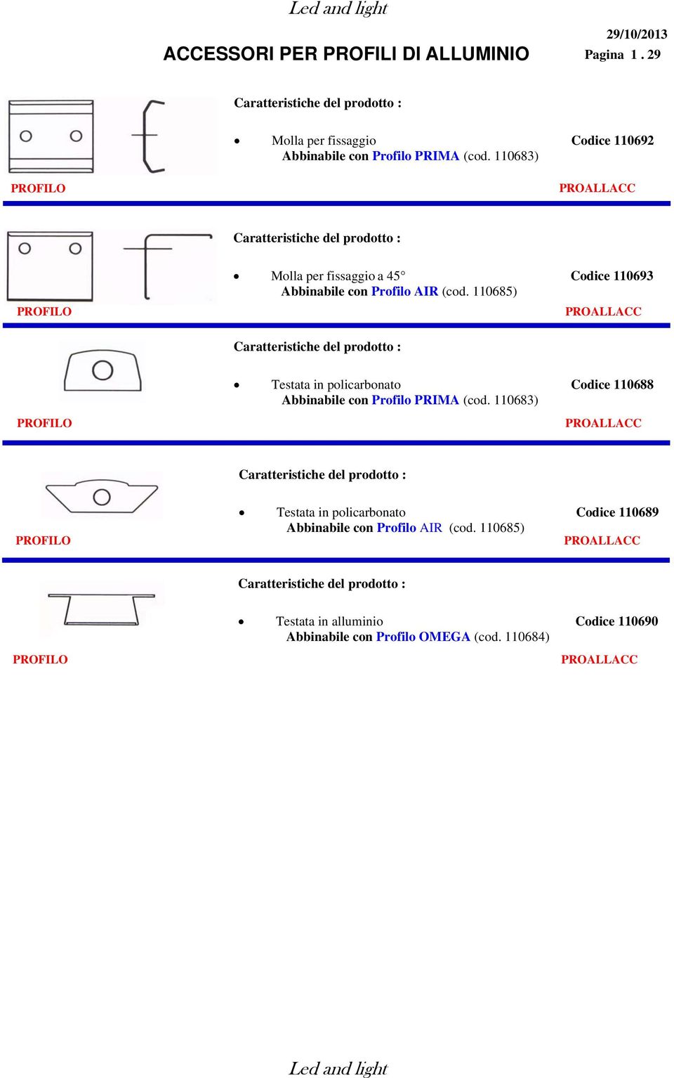 110685) Testata in policarbonato Codice 110688 Abbinabile con Profilo PRIMA (cod.
