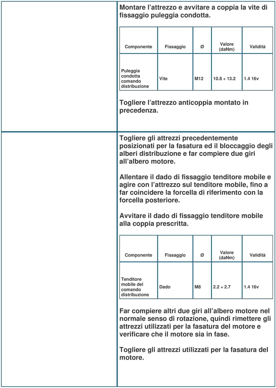 Allentare il dado di fissaggio tenditore mobile e agire con l attrezzo sul tenditore mobile, fino a far coincidere la forcella di riferimento con la forcella posteriore.