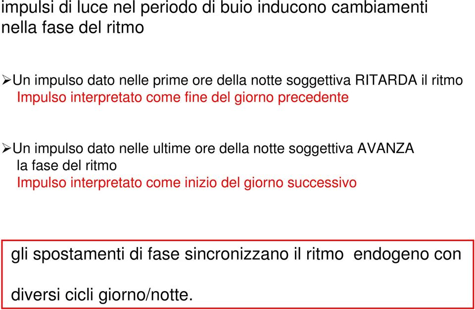 impulso dato nelle ultime ore della notte soggettiva AVANZA la fase del ritmo Impulso interpretato come