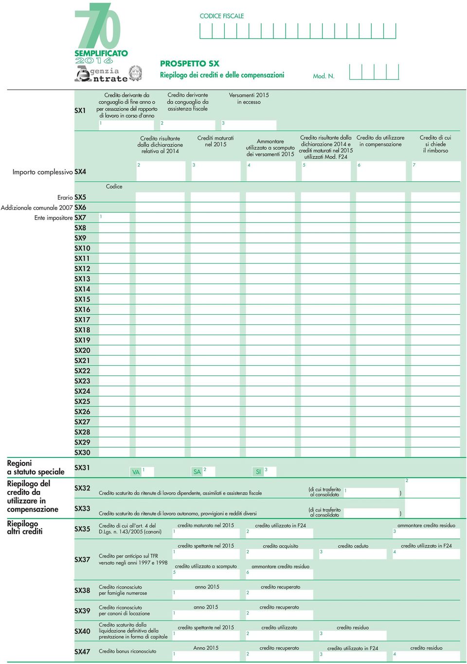 dalla Credito da utilizzare dichiarazione 0 e in compensazione crediti maturati nel 0 utilizzati Mod.