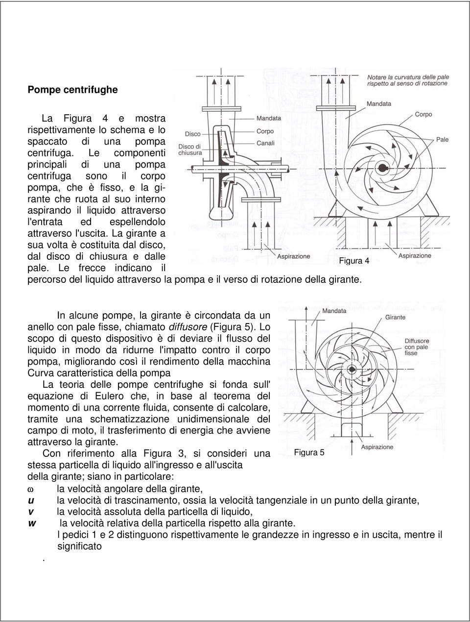 La girante a sua volta è costituita dal disco, dal disco di chiusura e dalle Figura 4 pale. Le frecce indicano il percorso del liquido attraverso la pompa e il verso di rotazione della girante.