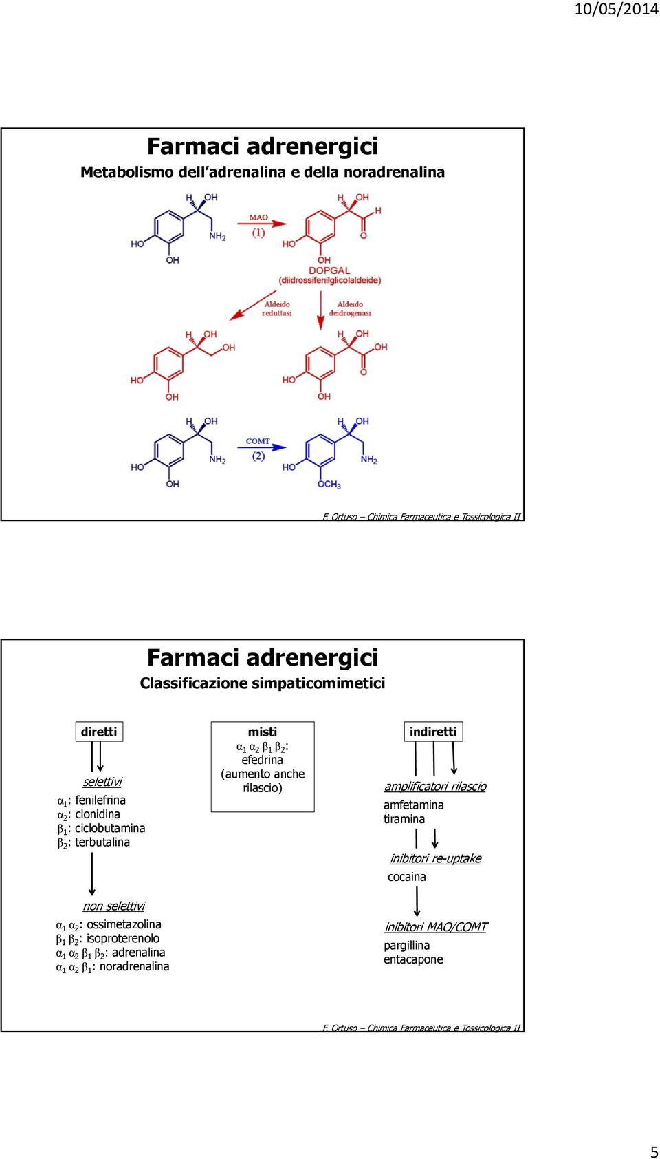 isoproterenolo α 1 α 2 β 1 β 2 : adrenalina α 1 α 2 β 1 : noradrenalina misti α 1 α 2 β 1 β 2 : efedrina (aumento