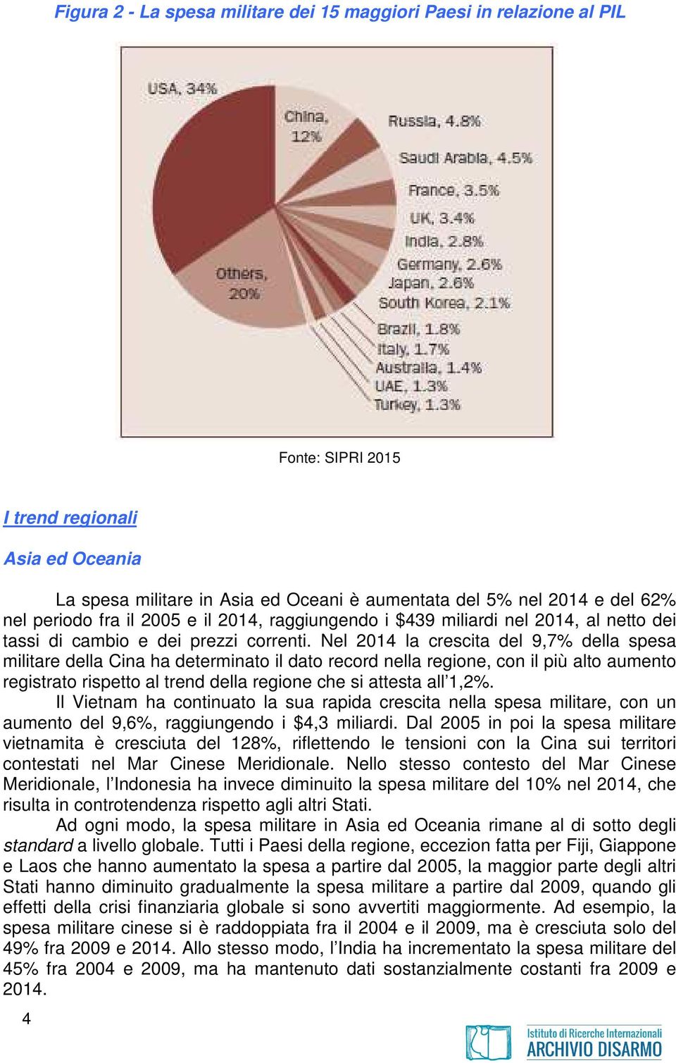 Nel 2014 la crescita del 9,7% della spesa militare della Cina ha determinato il dato record nella regione, con il più alto aumento registrato rispetto al trend della regione che si attesta all 1,2%.