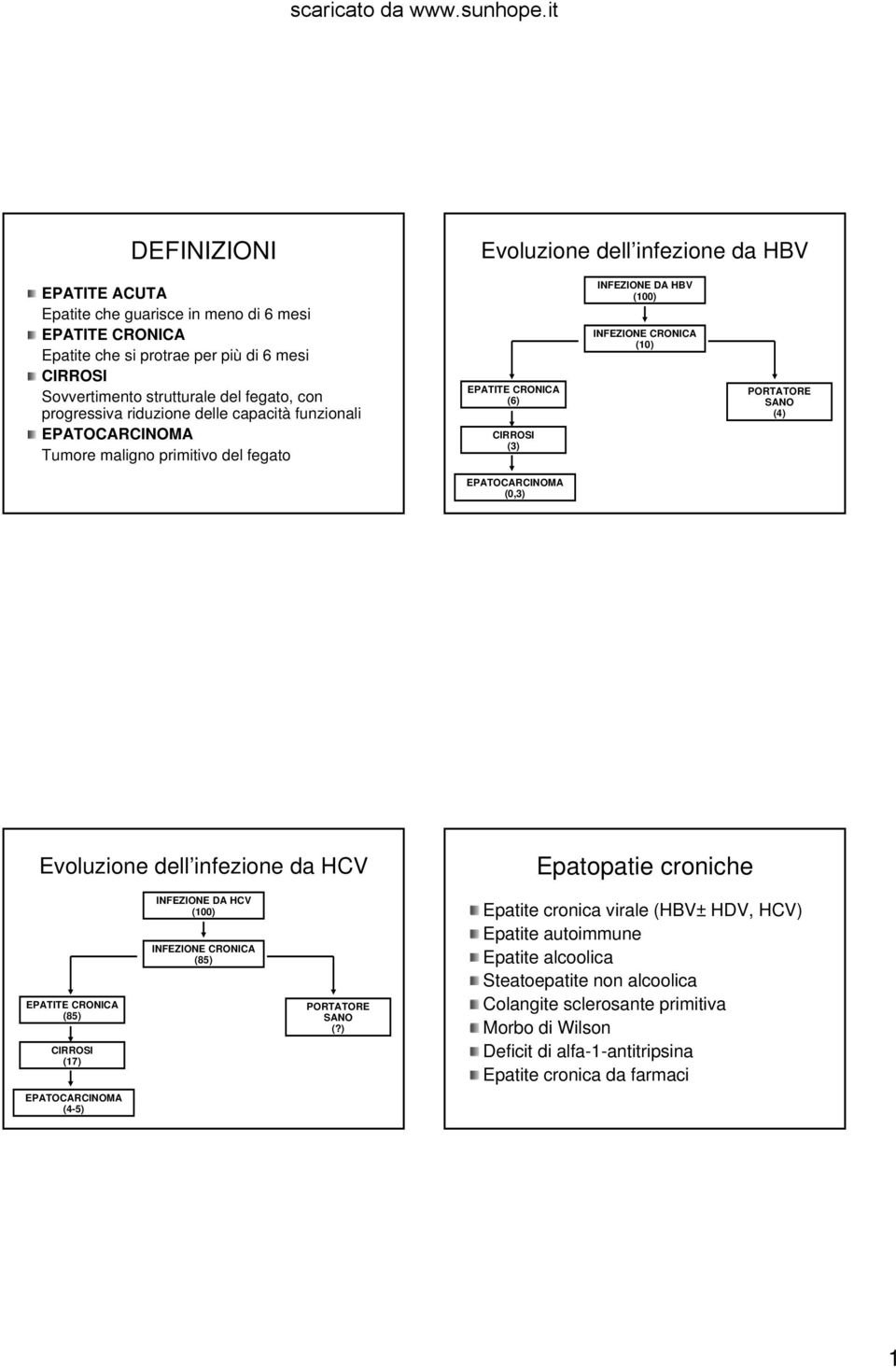 SANO (4) EPATOCARCINOMA (0,3) Evoluzione dell infezione da HCV Epatopatie croniche EPATITE CRONICA (85) CIRROSI (17) INFEZIONE DA HCV (100) INFEZIONE CRONICA (85) PORTATORE SANO (?