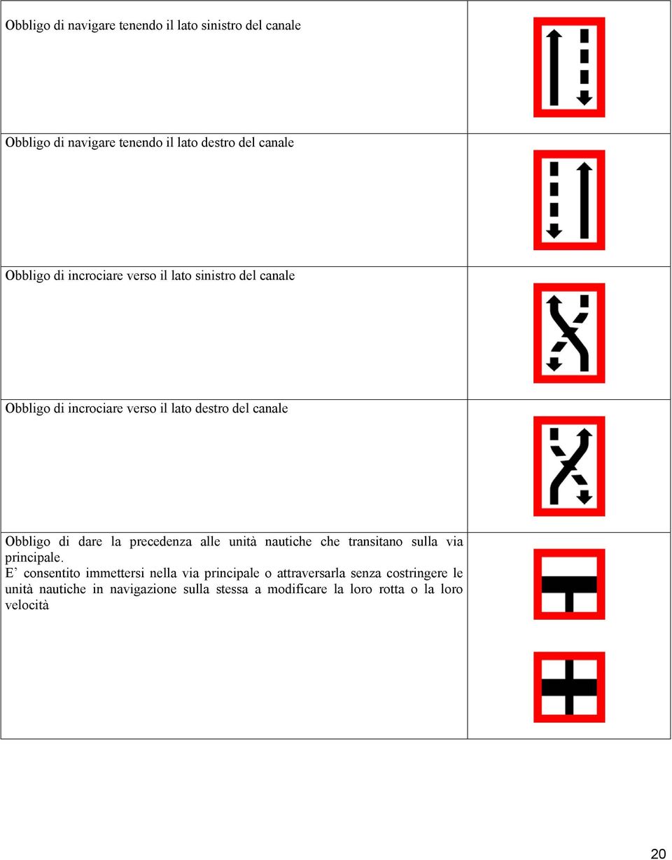la precedenza alle unità nautiche che transitano sulla via principale.