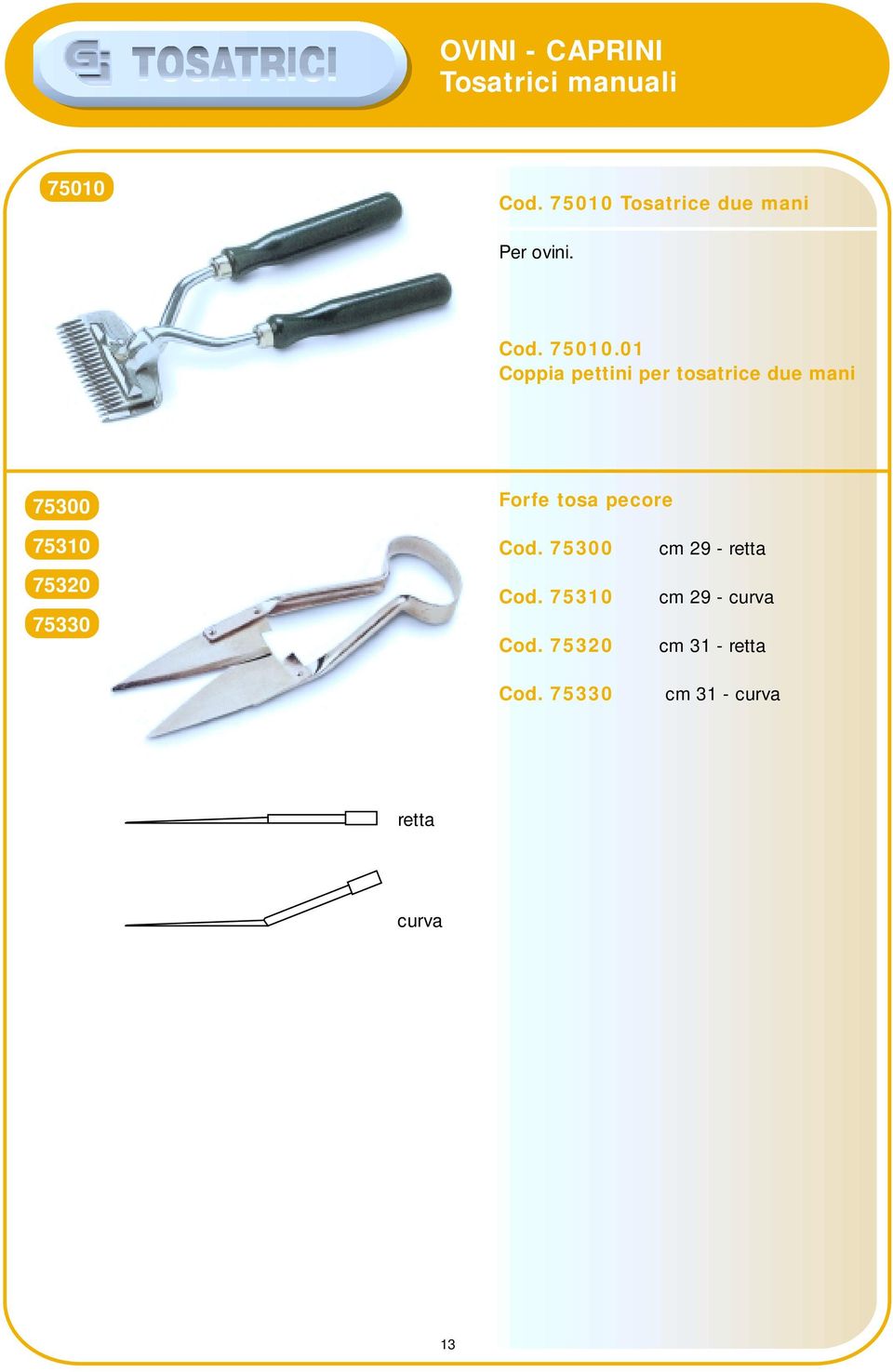 01 Coppia pettini per tosatrice due mani 75300 Forfe tosa pecore 75310