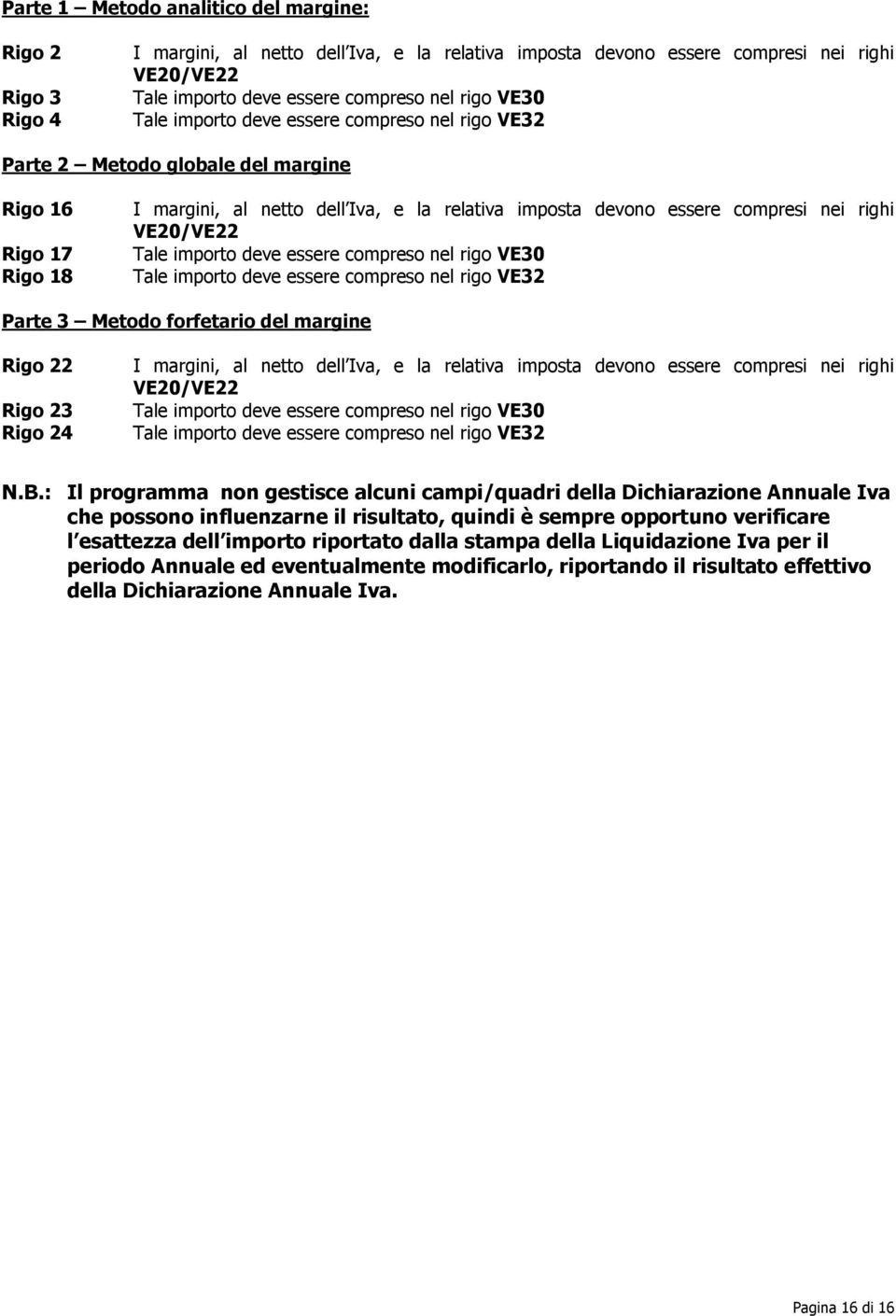 VE20/VE22 Tale importo deve essere compreso nel rigo VE30 Tale importo deve essere compreso nel rigo VE32 Parte 3 Metodo forfetario del margine Rigo 22 Rigo 23 Rigo 24 I margini, al netto dell Iva, e