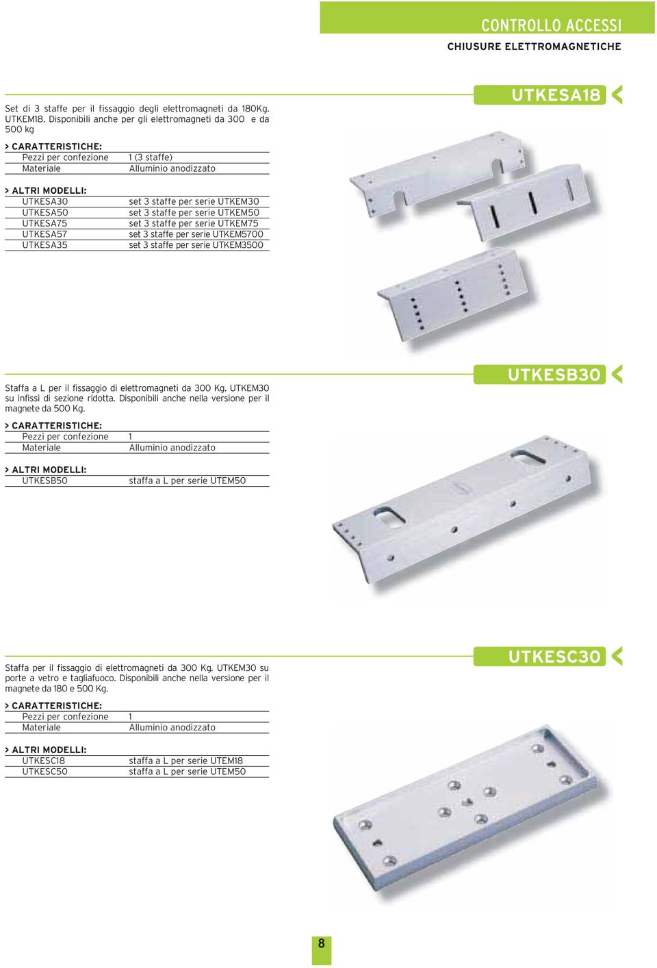 staffe per serie UTKEM50 set 3 staffe per serie UTKEM75 set 3 staffe per serie UTKEM5700 set 3 staffe per serie UTKEM3500 Staffa a L per il fissaggio di elettromagneti da 300 Kg.