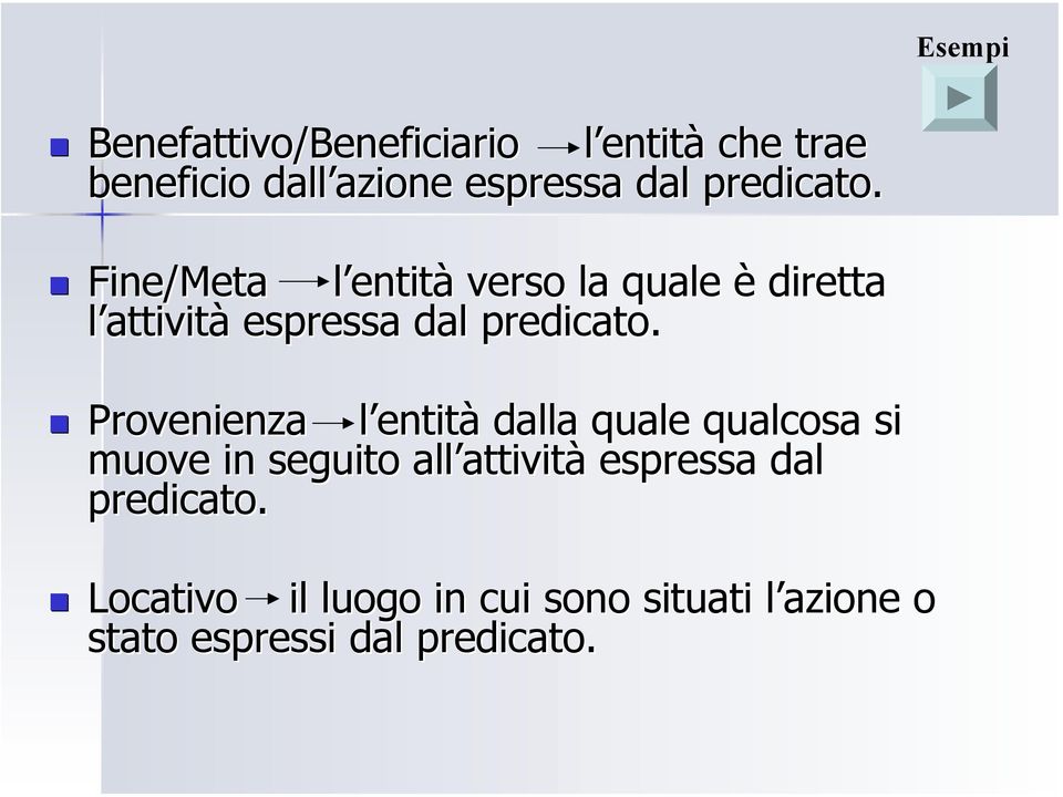 Fine/Meta l entità verso la quale è diretta l attività espressa dal  Provenienza l