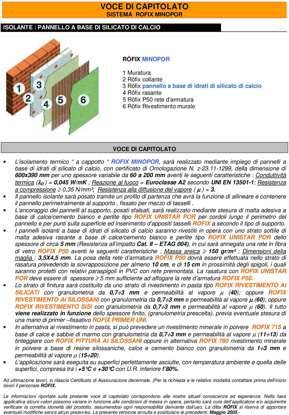 silicato di calcio, con certificato di Omologazione N. z-23.