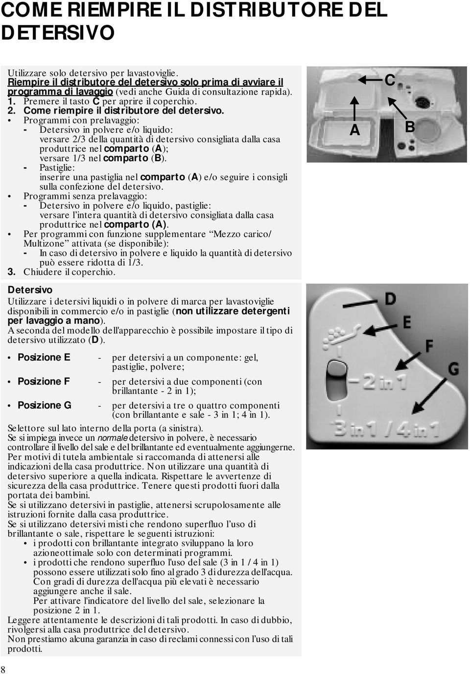 Come riempire il distributore del detersivo.