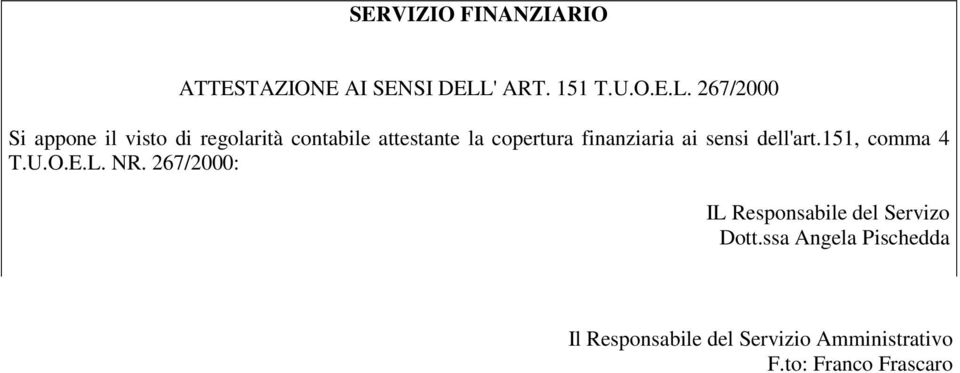 267/2000 Si appone il visto di regolarità contabile attestante la copertura