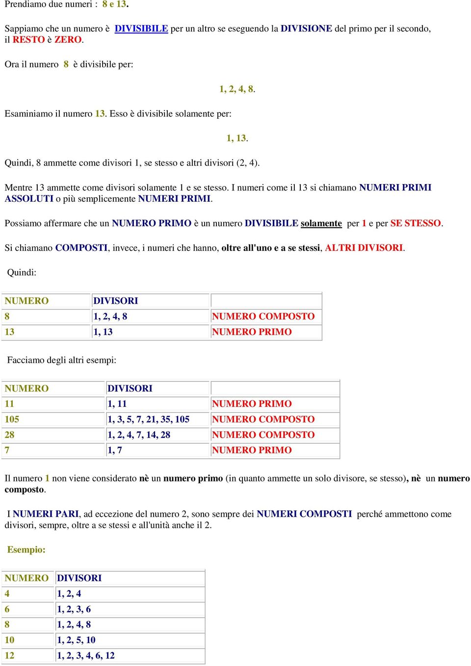 Mentre 13 ammette come divisori solamente 1 e se stesso. I numeri come il 13 si chiamano NUMERI PRIMI ASSOLUTI o più semplicemente NUMERI PRIMI.