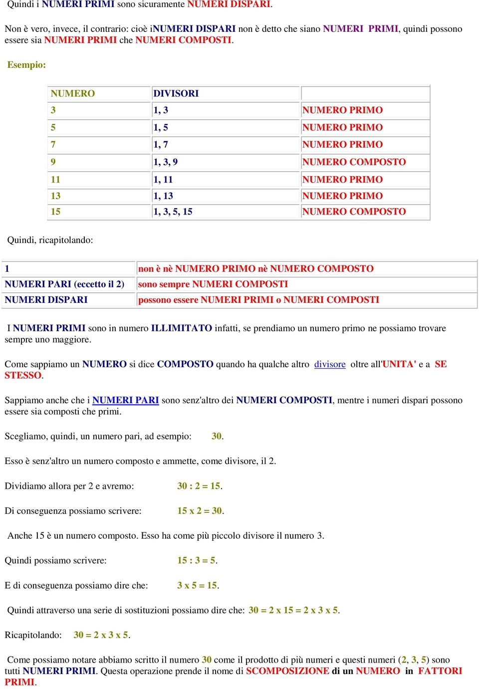 NUMERO DIVISORI 3 1, 3 NUMERO PRIMO 5 1, 5 NUMERO PRIMO 7 1, 7 NUMERO PRIMO 9 1, 3, 9 NUMERO COMPOSTO 11 1, 11 NUMERO PRIMO 13 1, 13 NUMERO PRIMO 15 1, 3, 5, 15 NUMERO COMPOSTO Quindi, ricapitolando: