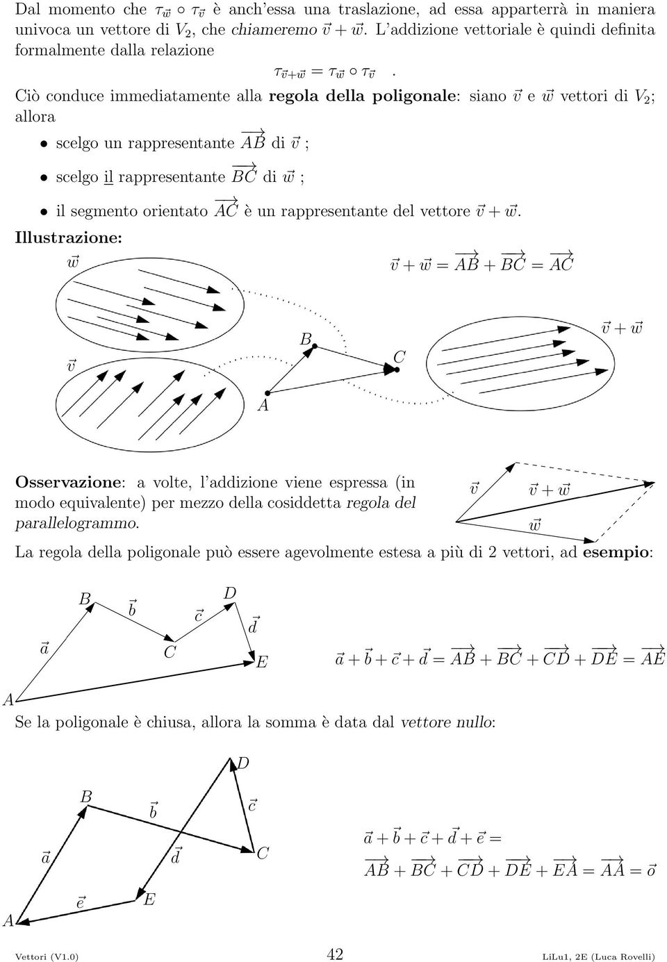 Ciò conduce immediatamente alla regola della poligonale: siano e vettori di V ; allora scelgo un rappresentante AB di ; scelgo il rappresentante BC di ; il segmento orientato AC è un rappresentante