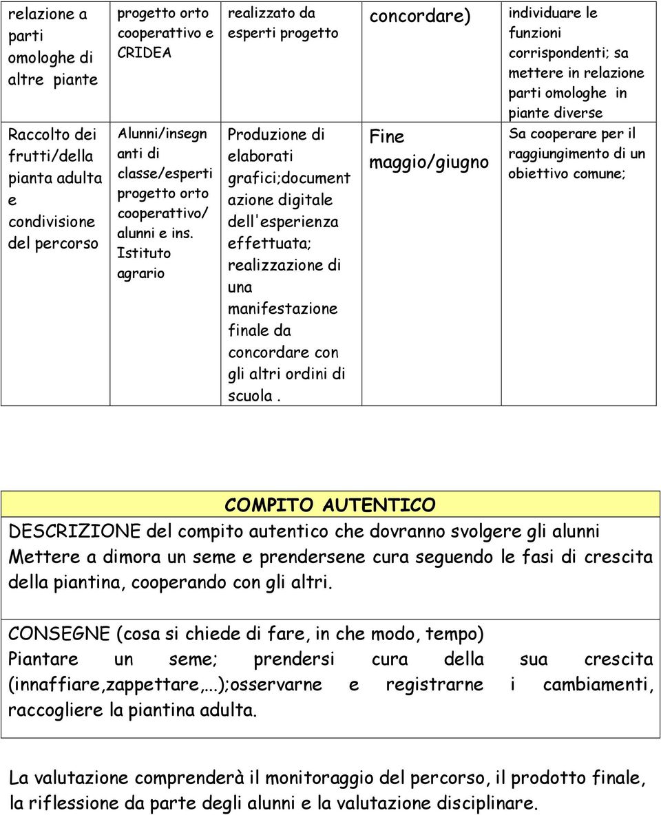 digitale dell'esperienza effettuata; realizzazione di una manifestazione finale da concordare con gli altri ordini di scuola.