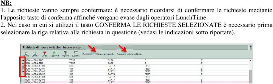 mediante l'apposito tasto di conferma affinché vengano evase dagli operatori LunchTime. 2.