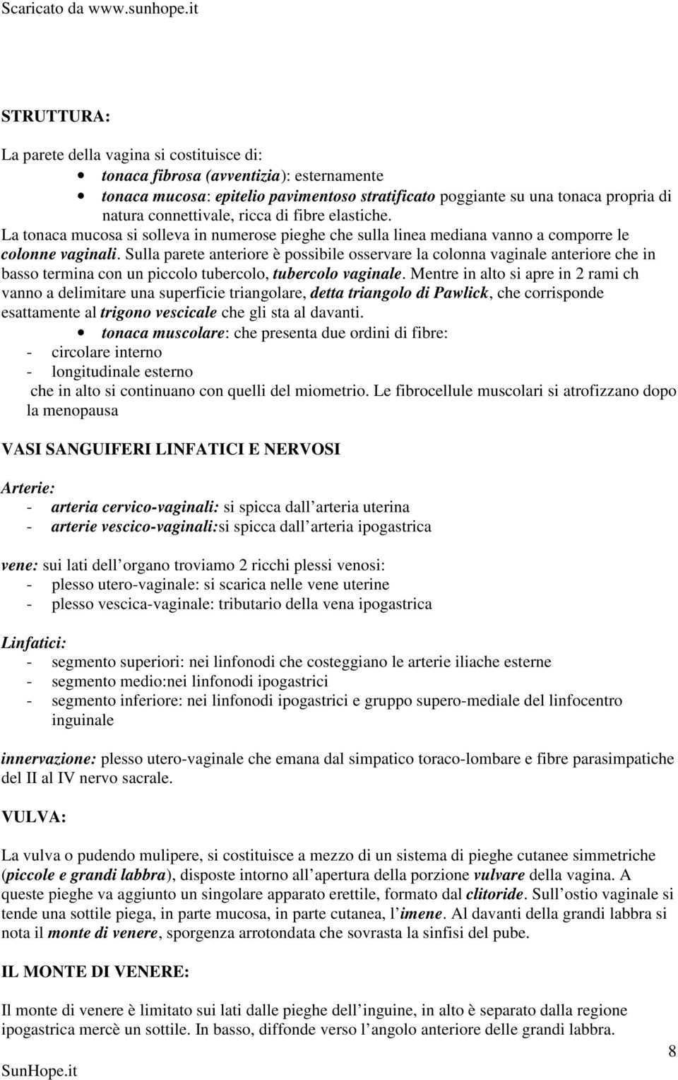 Sulla parete anteriore è possibile osservare la colonna vaginale anteriore che in basso termina con un piccolo tubercolo, tubercolo vaginale.