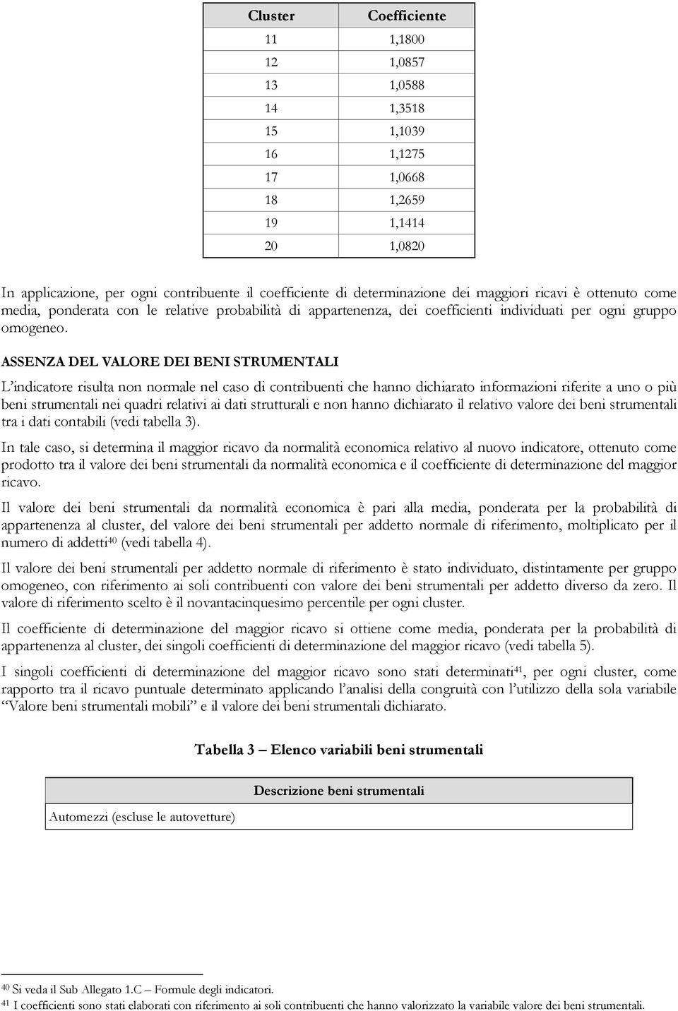 ASSENZA DEL VALORE DEI BENI STRUMENTALI L indicatore risulta non normale nel caso di contribuenti che hanno dichiarato informazioni riferite a uno o più beni strumentali nei quadri relativi ai dati