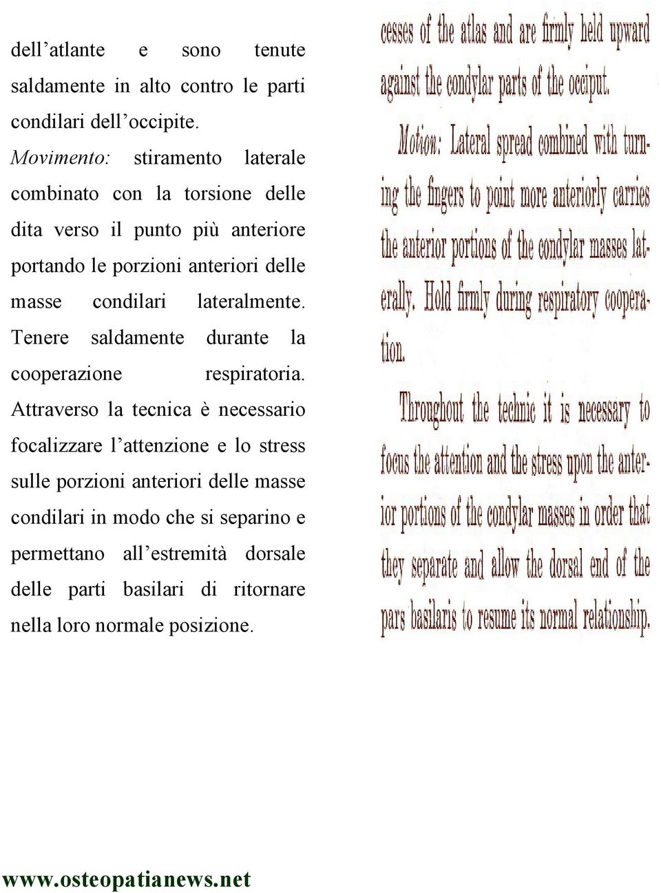 condilari lateralmente. Tenere saldamente durante la cooperazione respiratoria.