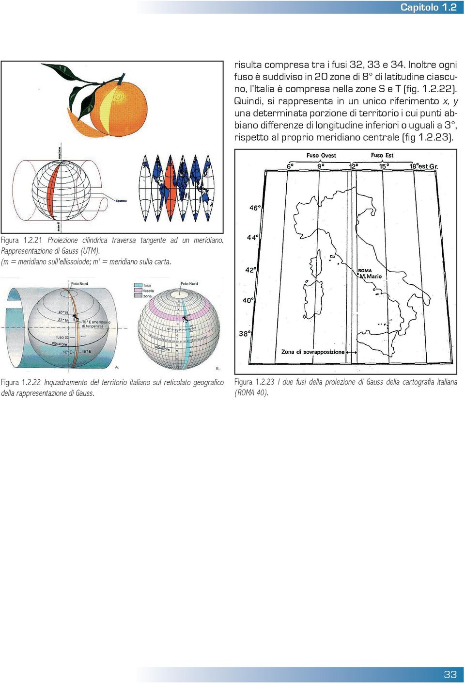 meridiano centrale (fig 1.2.23). Figura 1.2.21 Proiezione cilindrica traversa tangente ad un meridiano. Rappresentazione di Gauss (UTM).