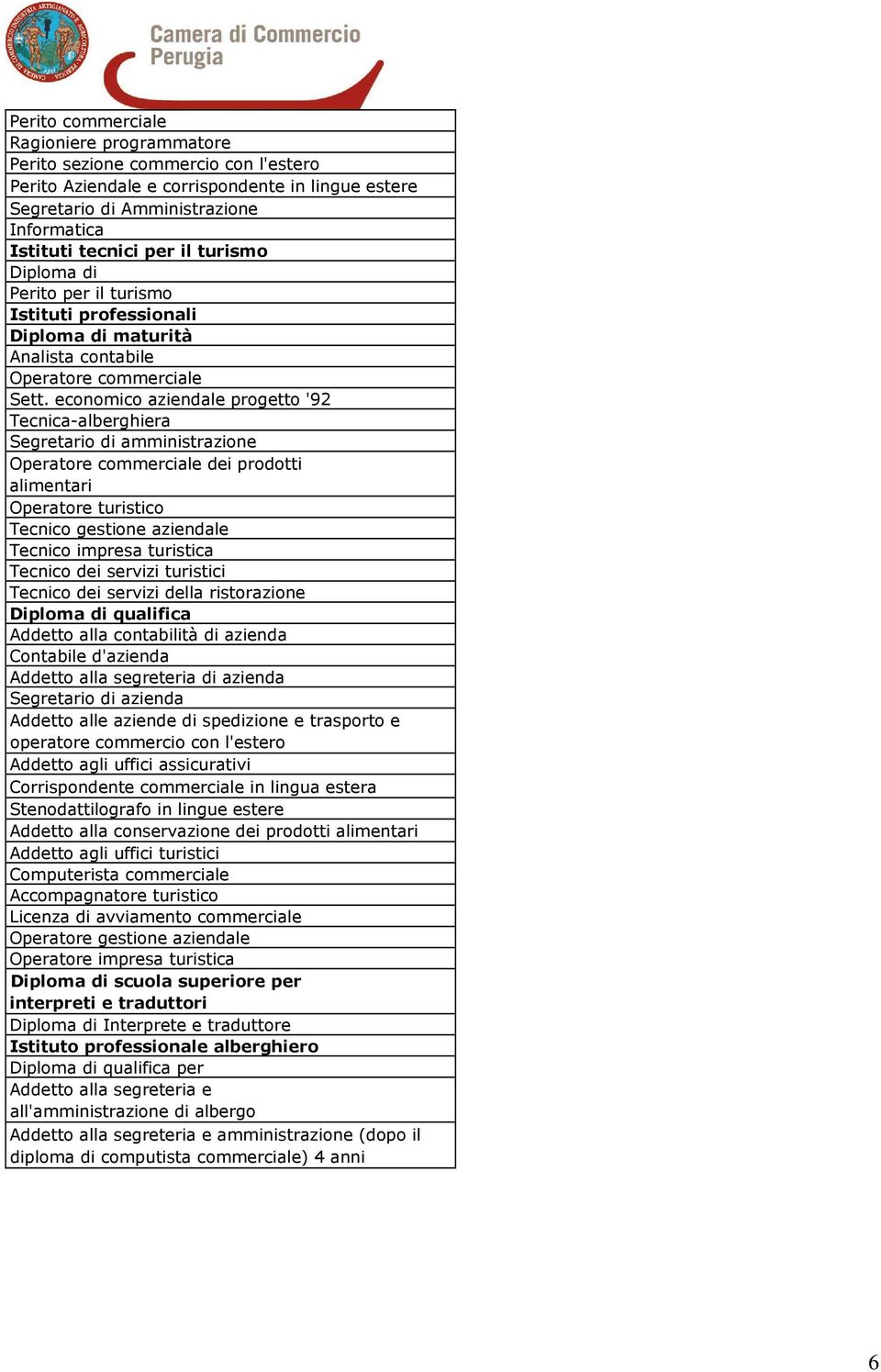 economico aziendale progetto '92 Tecnica-alberghiera Segretario di amministrazione Operatore commerciale dei prodotti alimentari Operatore turistico Tecnico gestione aziendale Tecnico impresa