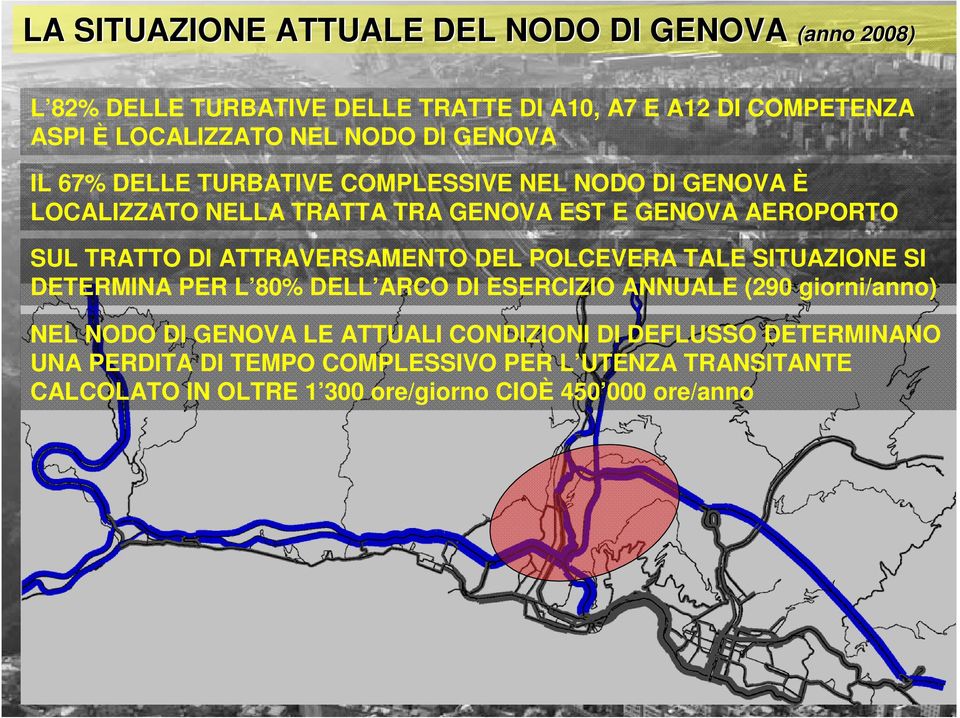 ATTRAVERSAMENTO DEL POLCEVERA TALE SITUAZIONE SI DETERMINA PER L 80% DELL ARCO DI ESERCIZIO ANNUALE (290 giorni/anno) NEL NODO DI GENOVA LE