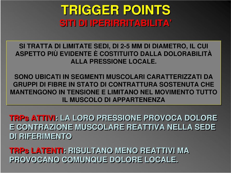 SONO UBICATI IN SEGMENTI MUSCOLARI CARATTERIZZATI DA GRUPPI DI FIBRE IN STATO DI CONTRATTURA SOSTENUTA CHE MANTENGONO IN TENSIONE E