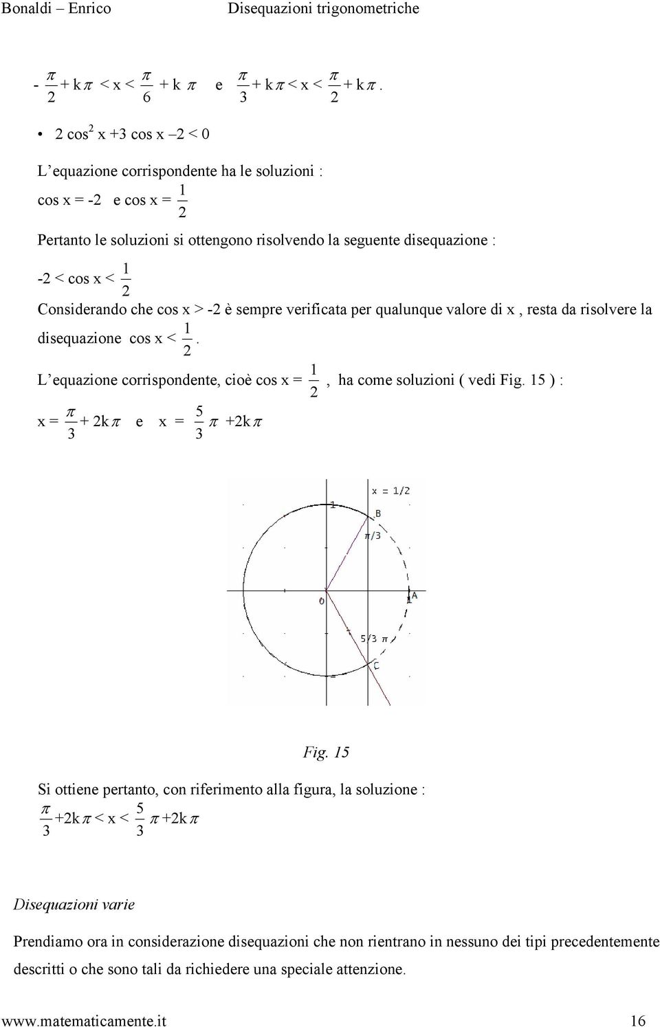 che cos x > - è sempre verificata per qualunque valore di x, resta da risolvere la disequazione cos x < 1. L equazione corrispondente, cioè cos x = 1, ha come soluzioni ( vedi Fig.