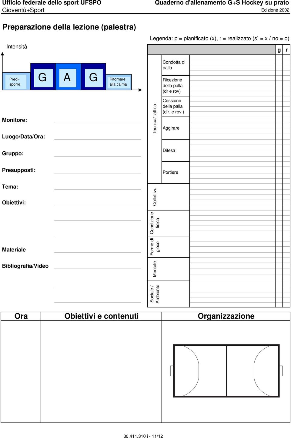 Condotta di palla Ricezione (dr e rov) Monitore: Luogo/Data/Ora: Gruppo: Cessione Presupposti: Tema: Obiettivi: