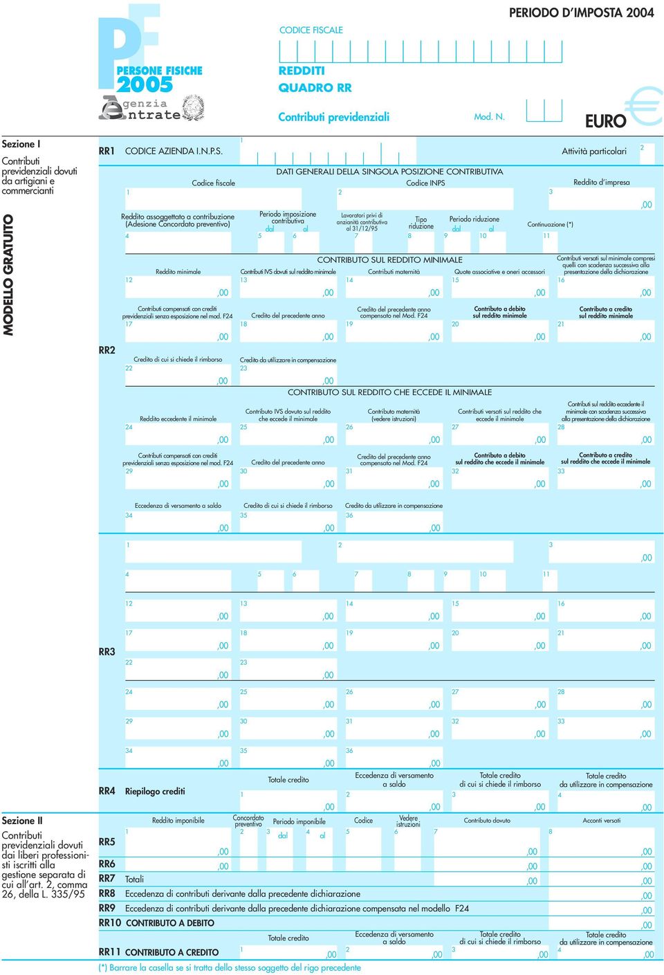 zione I Contributi previdenziali dovuti da artigiani e commercianti RR RR 00 CODICE AZIENDA I.N.P.S.