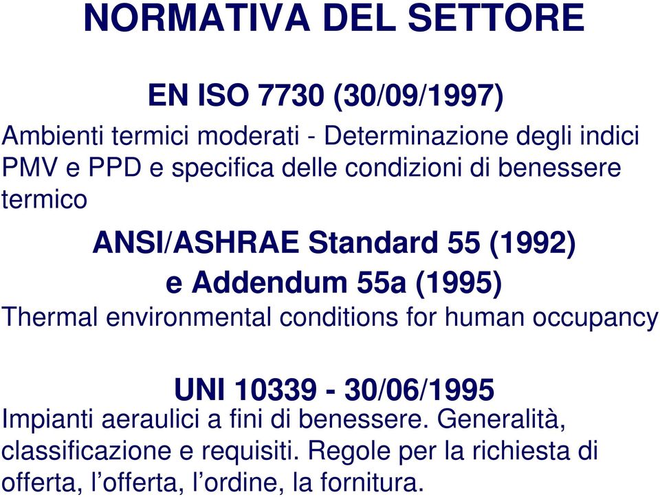 Thermal environmental conditions for human occupancy UNI 10339-30/06/1995 Impianti aeraulici a fini di