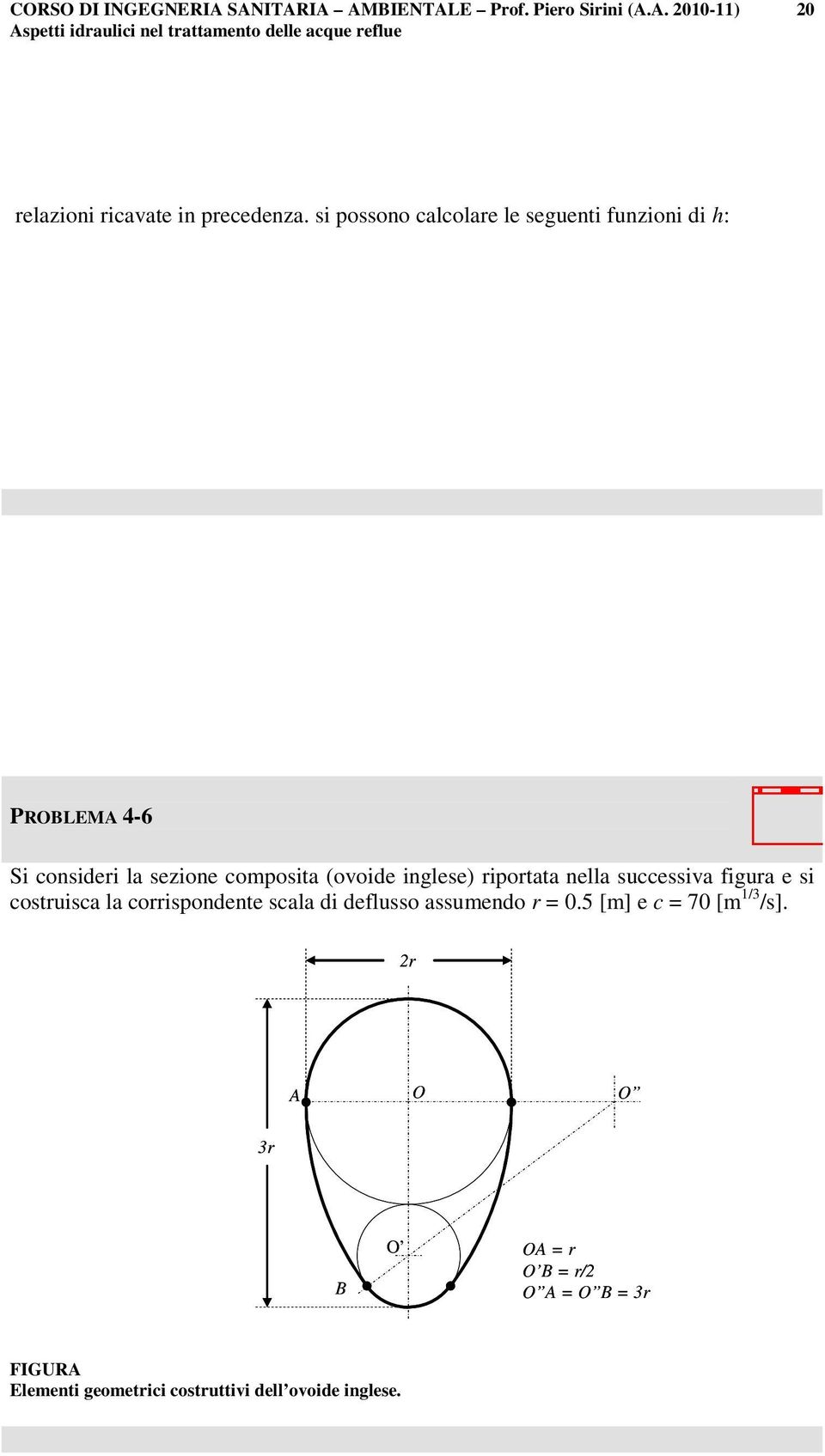 nella successiva figura e si costruisca la corrispondente scala di deflusso assuendo r = 0.5 [] e c = 70 [ /3 /s].