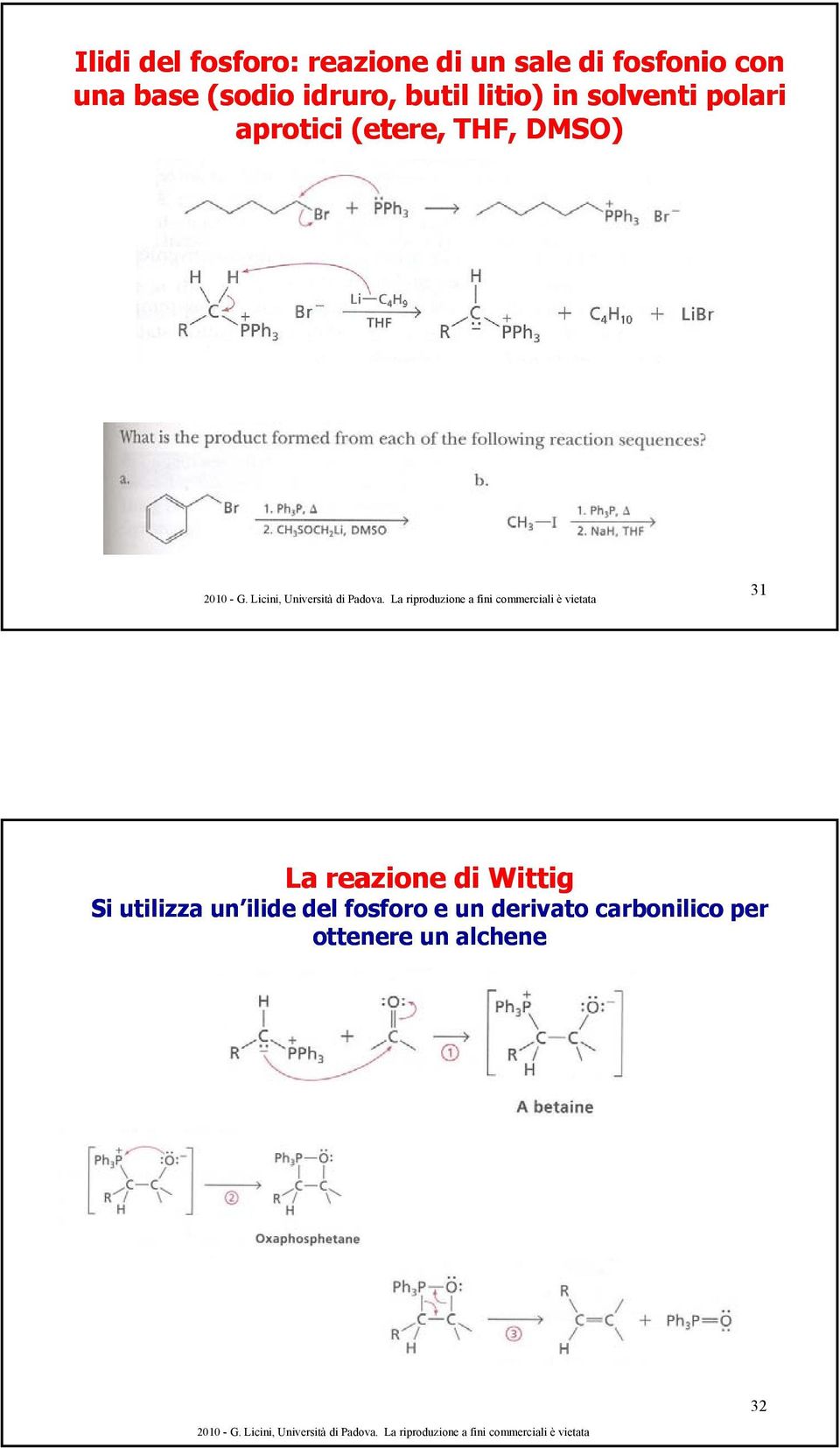 (etere, THF, DMSO) 31 La reazione di Wittig Si utilizza un