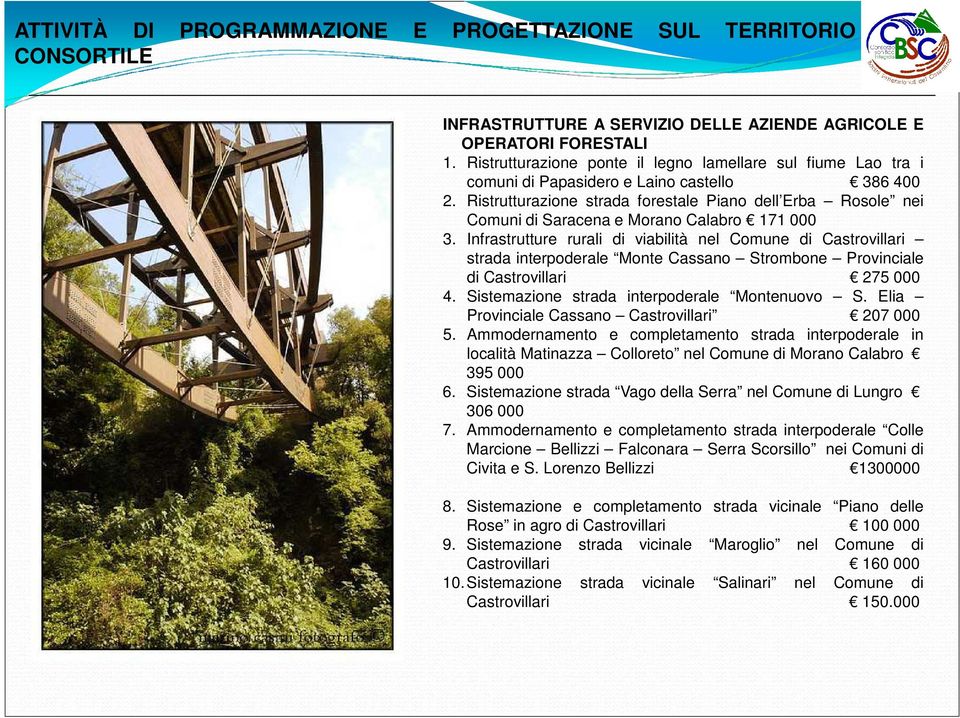 Ristrutturazione strada forestale Piano dell Erba Rosole nei Comuni di Saracena e Morano Calabro 171 000 3.