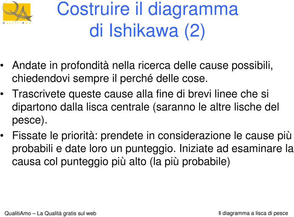 Trascrivete queste cause alla fine di brevi linee che si dipartono dalla lisca centrale (saranno le altre