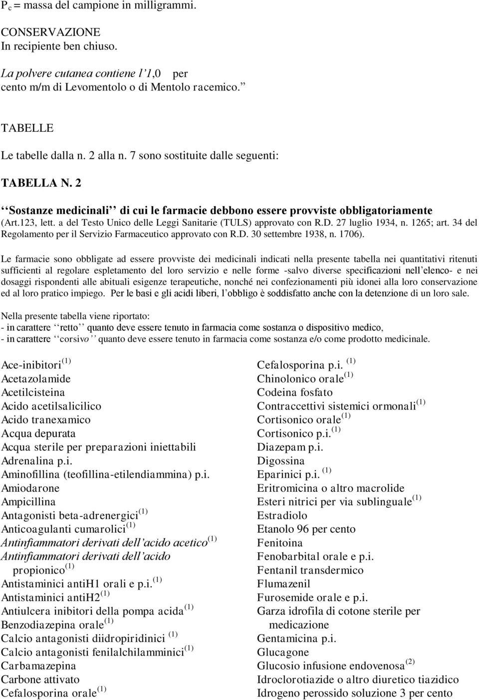 a del Testo Unico delle Leggi Sanitarie (TULS) approvato con R.D. 27 luglio 1934, n. 1265; art. 34 del Regolamento per il Servizio Farmaceutico approvato con R.D. 30 settembre 1938, n. 1706).