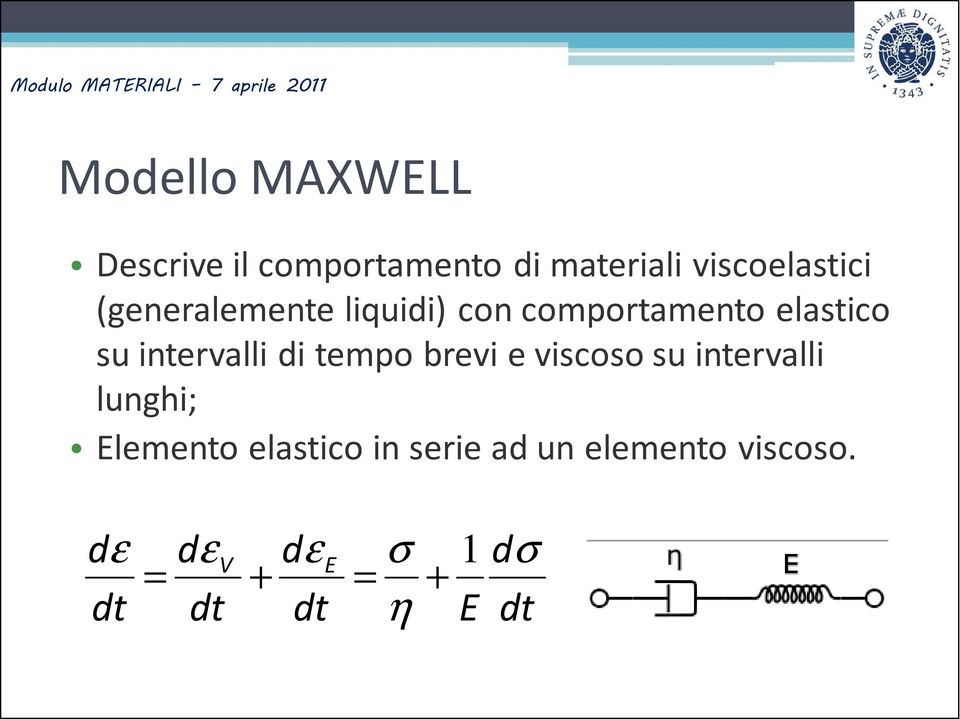 tempo brevi e viscoso su intervalli lunghi; Elemento elastico in