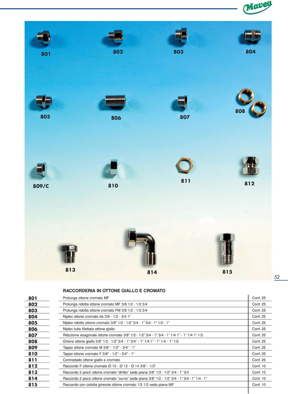 25 Niplex ridotto ottone cromato 3/8 1/2-1/2 3/4-1 3/4-1 1/2-1 Conf. 25 Niplex tutto filettato ottone giallo Conf. 25 Riduzione esagonale ottone cromato 3/8 1/2-1/2 3/4-1 3/4-1 1/4 1-1 1/4 1 1/2 Conf.